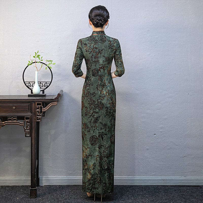 Floral pattern, plus size long Cheongsam