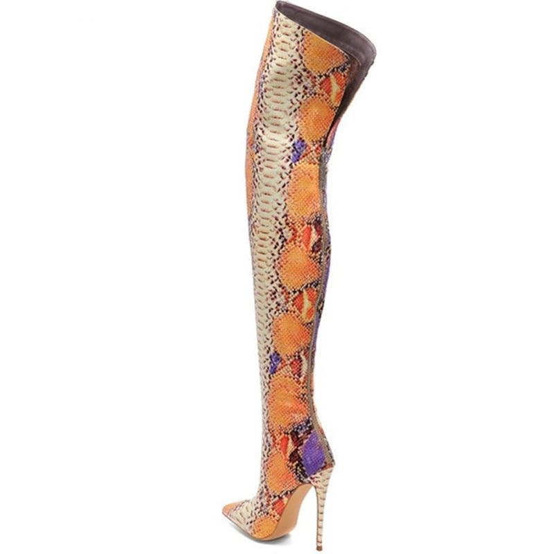 Slytherin - Drag Queen Snakeskin Print Over The knee Boots - Plus Size