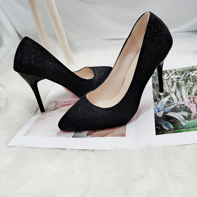 (35-45) Plus Size Shimmer Shiny Pointed Stiletto Heels