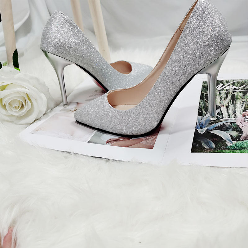 (35-45) Plus Size Shimmer Shiny Pointed Stiletto Heels
