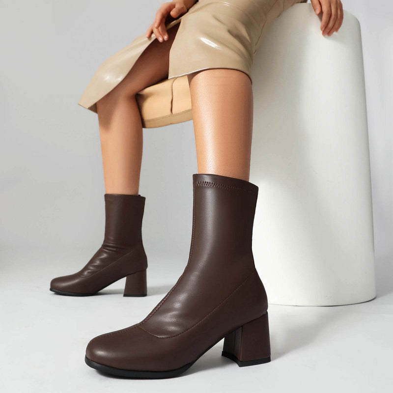 Elegant Plus Size Ankle Boots - Low Heel, Versatile Zipper for Style