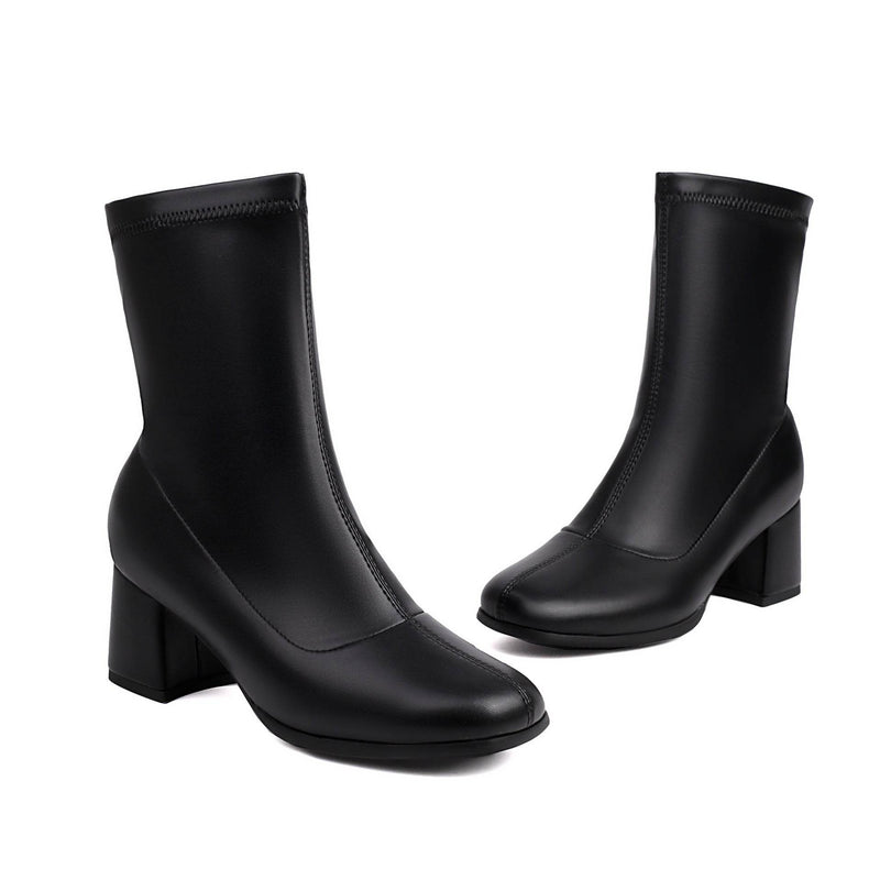 Elegant Plus Size Ankle Boots - Low Heel, Versatile Zipper for Style