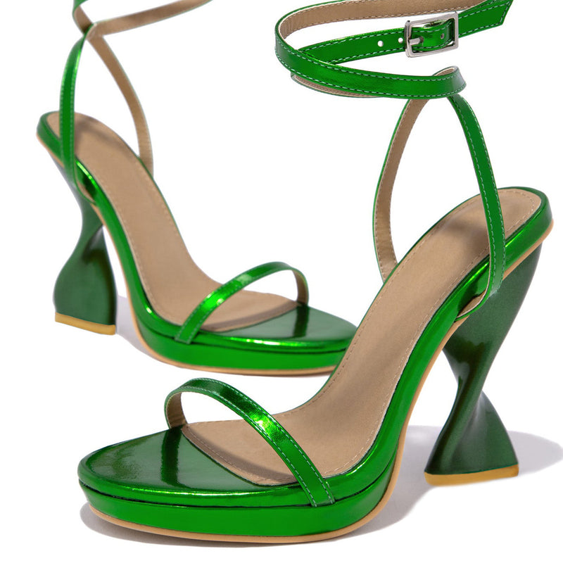 4 inch Thick High Heel plus thick Front Platform Sandals plus Size Women Walking Shoes Heels in Gold Green or Purple