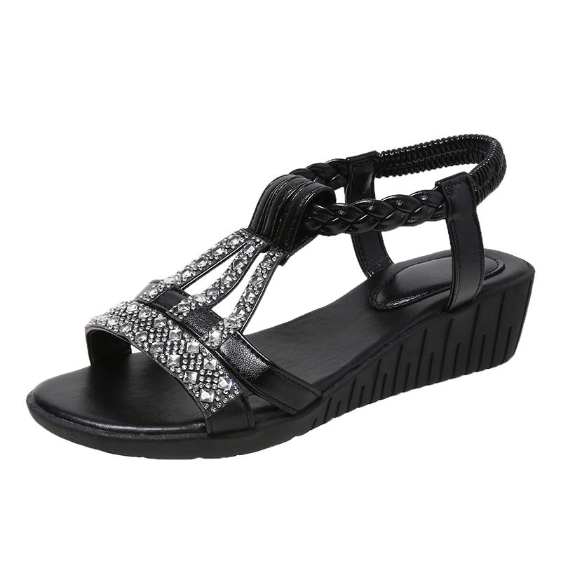 Fish-spout Set Wedge Casual Plus-size Rhinestone Roman Sandals