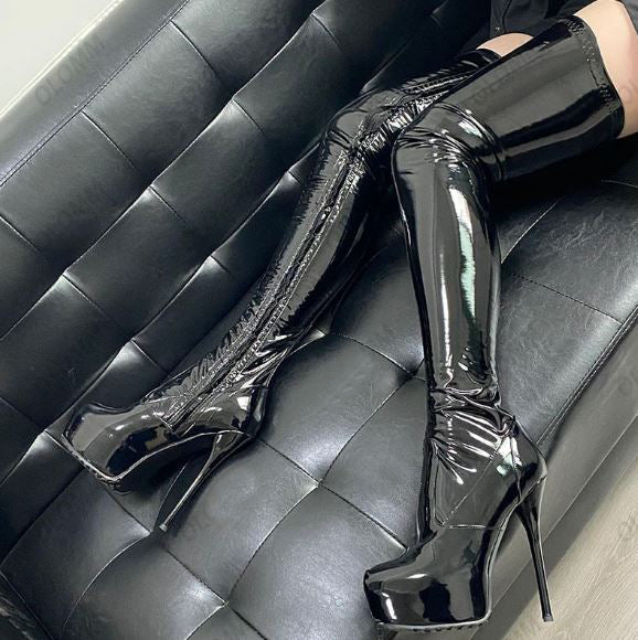 Custom made Glossy Thigh High Platform Boots - Plus size
