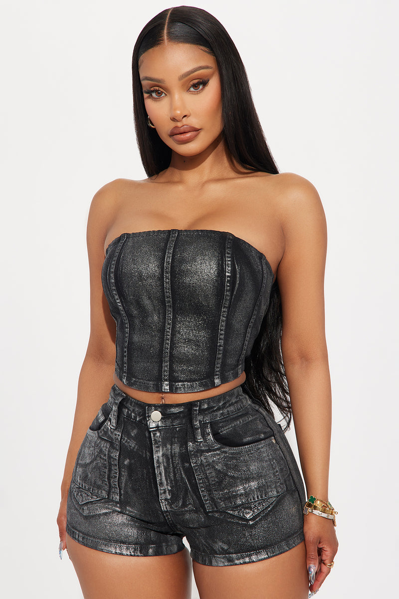 Sylvia Strapless Denim Corset - Black