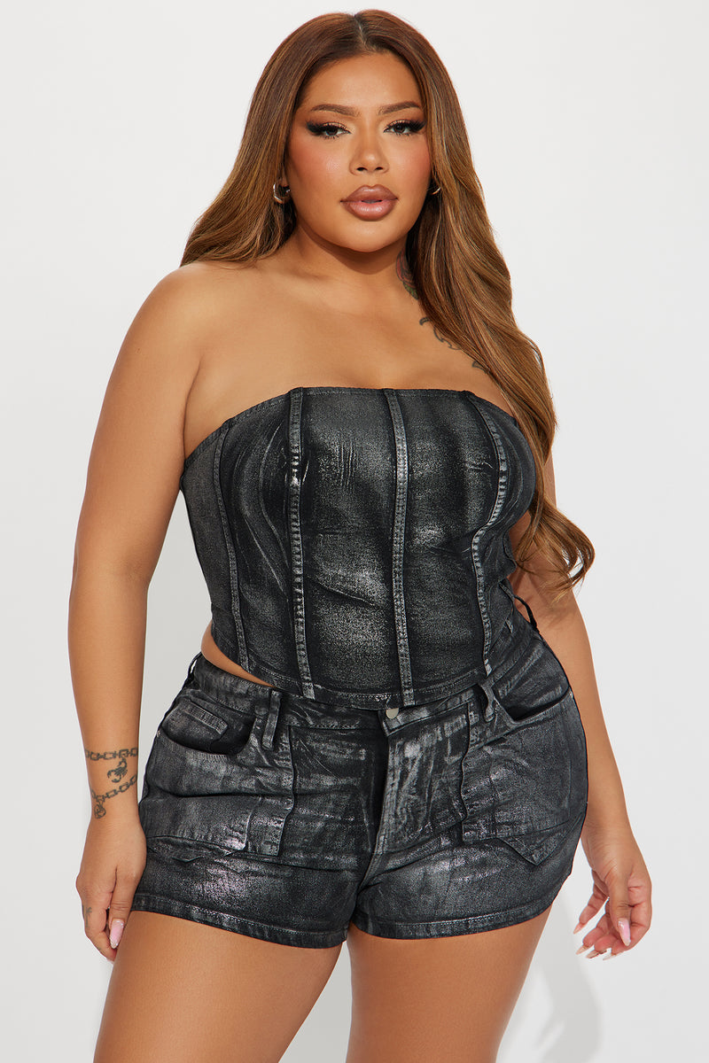 Sylvia Strapless Denim Corset - Black