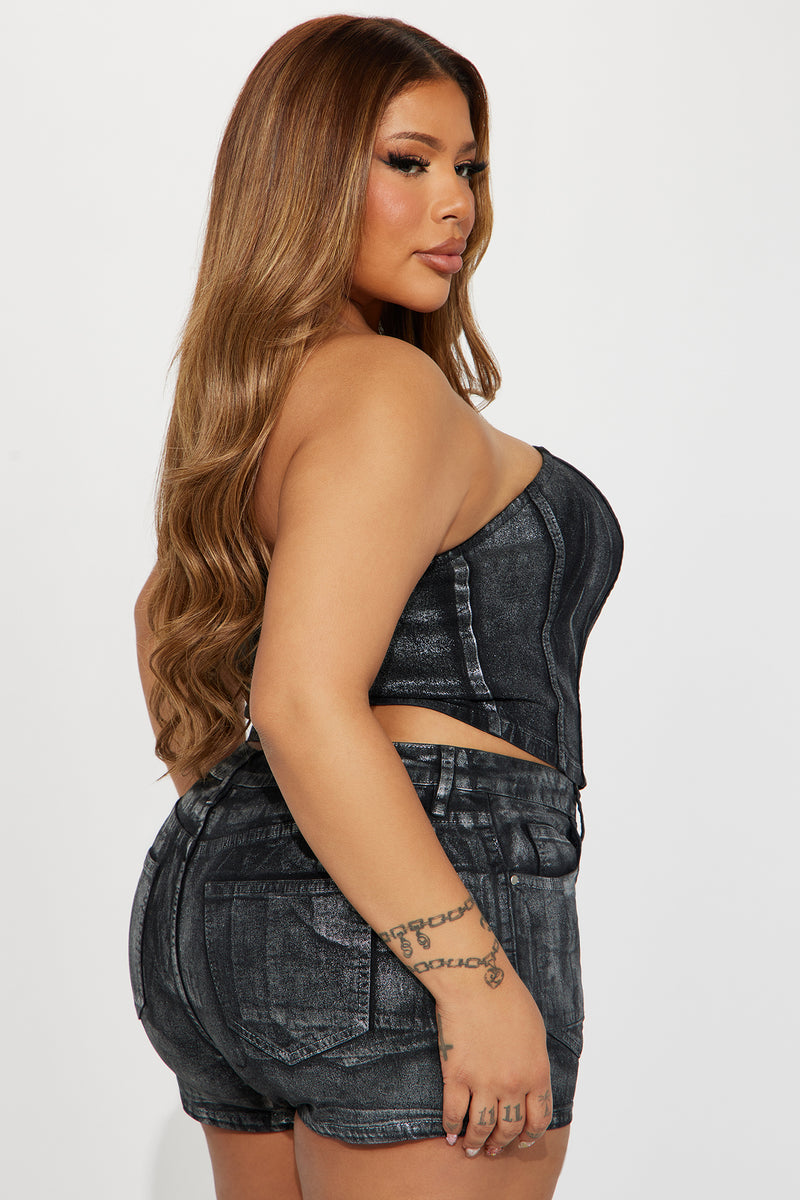 Sylvia Strapless Denim Corset - Black