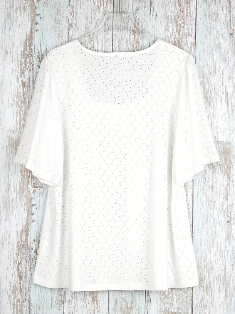 Plus Size Eyelet Solid Pleated T-Shirt Casual Short Sleeve Top For Spring & Summer Women's Plus Size Clothing