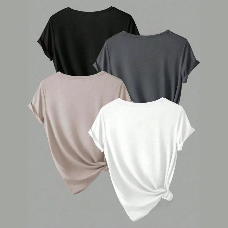 4PCS Women's Trend T-shirts Leisure Summer Tops Woman Clothing Plus Size Short Sleeve T Shirt Clothes for Women Tee Top Outfit