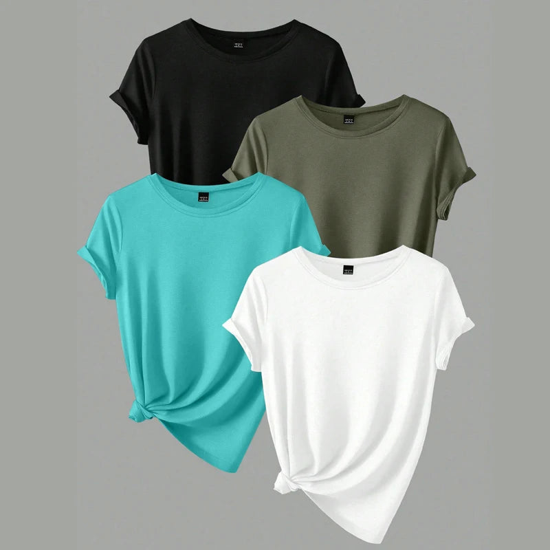 4PCS Women's Trend T-shirts Leisure Summer Tops Woman Clothing Plus Size Short Sleeve T Shirt Clothes for Women Tee Top Outfit