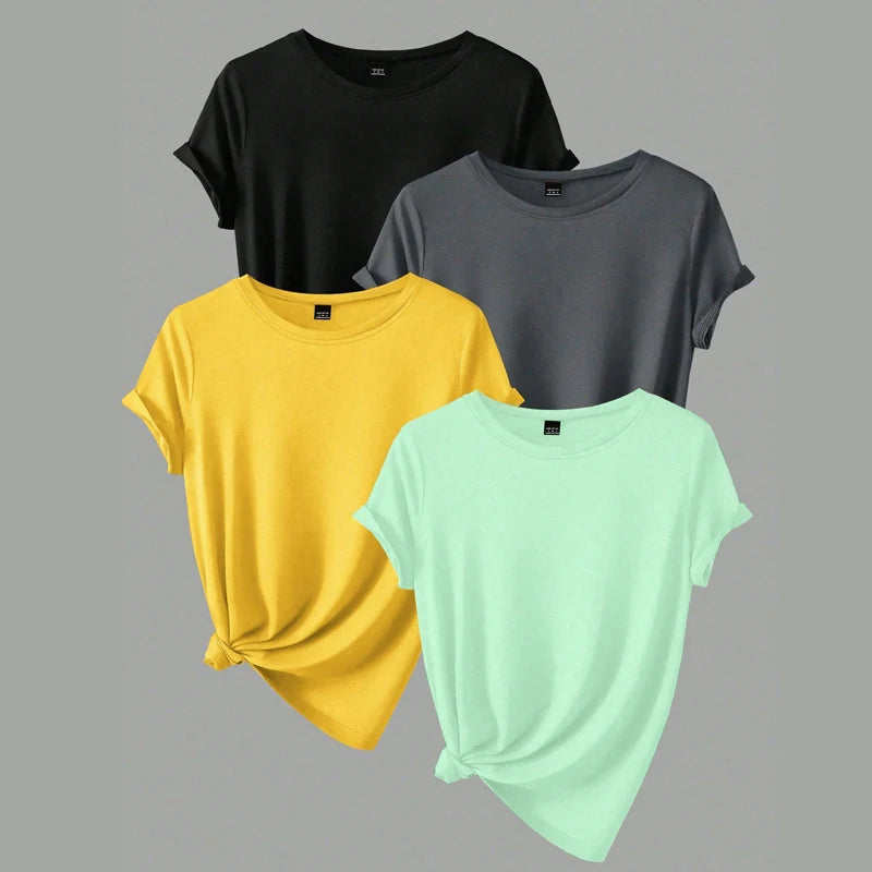 4PCS Women's Trend T-shirts Leisure Summer Tops Woman Clothing Plus Size Short Sleeve T Shirt Clothes for Women Tee Top Outfit