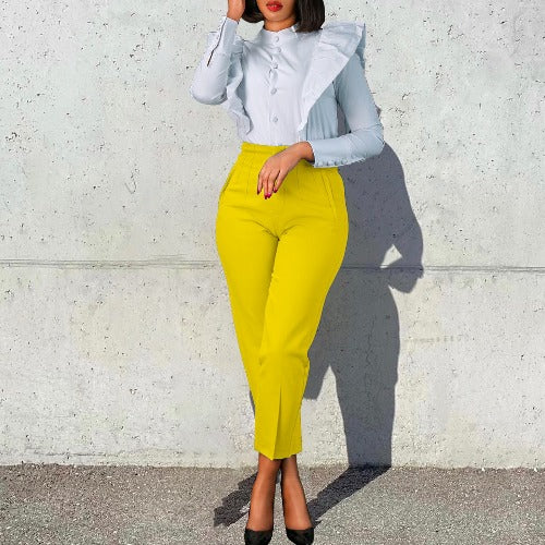 Womens Clothing Plus Size Fashion Temperament Leisure Slimming High Waist Suit Pants Solid Color African