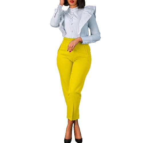 Womens Clothing Plus Size Fashion Temperament Leisure Slimming High Waist Suit Pants Solid Color African