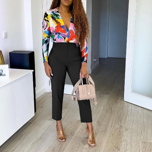Womens Clothing Plus Size Fashion Temperament Leisure Slimming High Waist Suit Pants Solid Color African