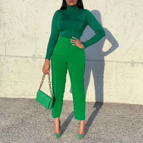 Womens Clothing Plus Size Fashion Temperament Leisure Slimming High Waist Suit Pants Solid Color African