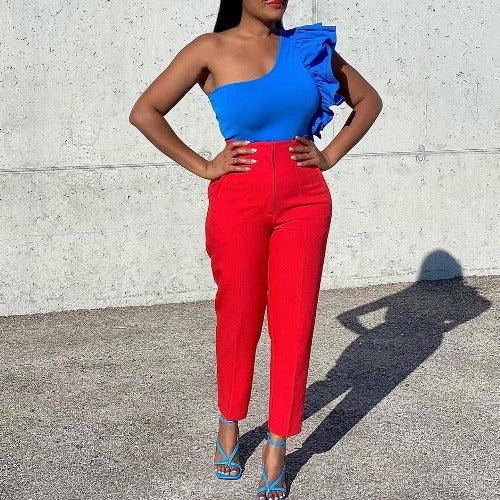 Womens Clothing Plus Size Fashion Temperament Leisure Slimming High Waist Suit Pants Solid Color African