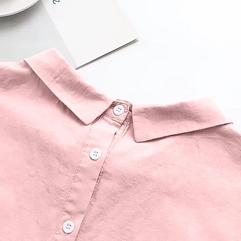 Generic Women's Summer Cotton and Linen Thin Breathable Tops Loose Plus Size Short Sleeve Lapel T Shirt Summer Blouse Clothes(Red, XXL), XX-Large
