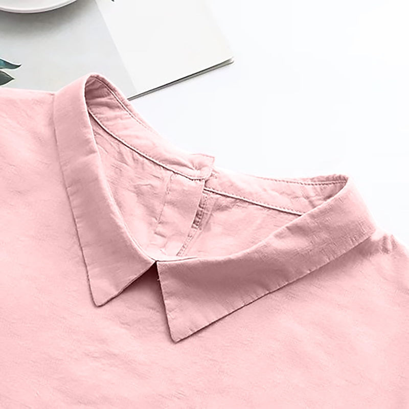 Generic Women's Summer Cotton and Linen Thin Breathable Tops Loose Plus Size Short Sleeve Lapel T Shirt Summer Blouse Clothes(Red, XXL), XX-Large