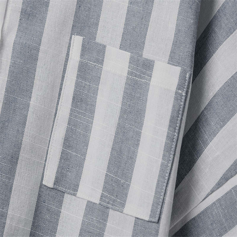 FOCLMP Women Striped Button Down Shirts Cotton Linen Blouse Tops Short Sleeve Collar Guaze Shirt Trendy Vacation Work Clothes Shirts for Women Plus Sized Gray L