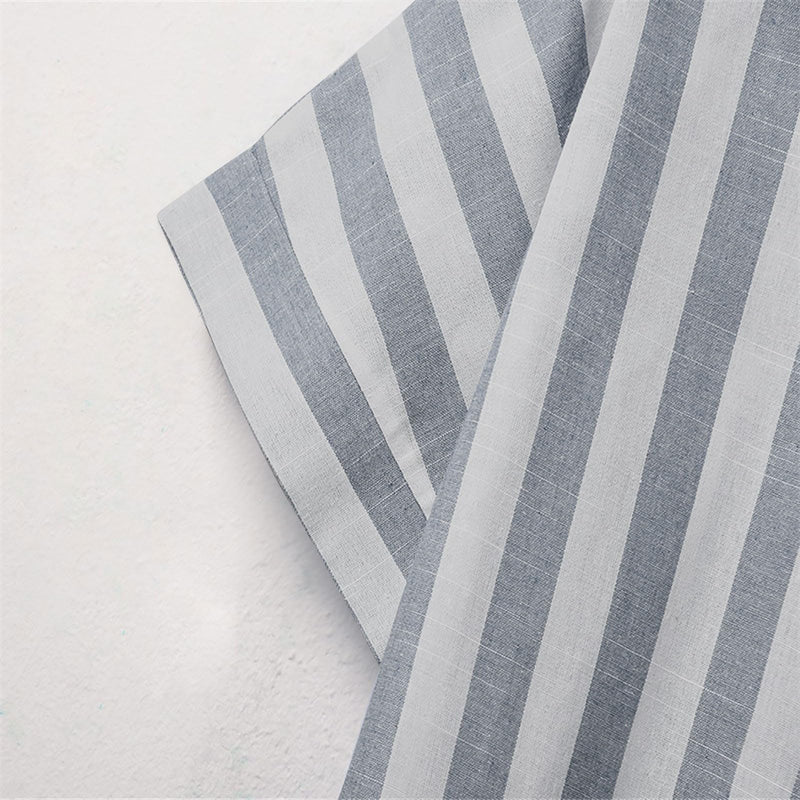 FOCLMP Women Striped Button Down Shirts Cotton Linen Blouse Tops Short Sleeve Collar Guaze Shirt Trendy Vacation Work Clothes Shirts for Women Plus Sized Gray L