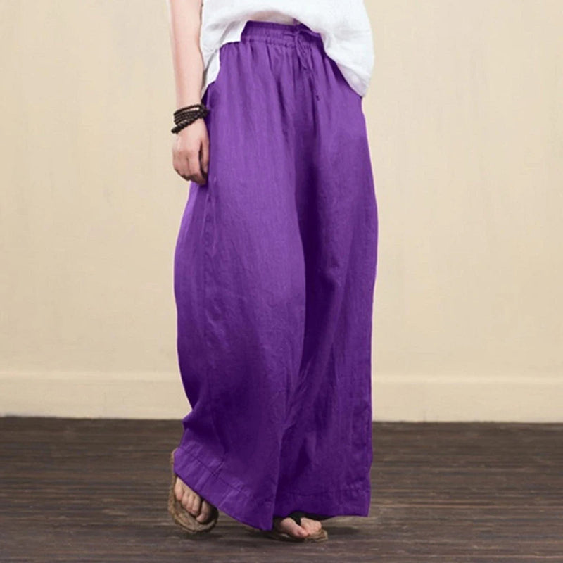 Women‘s Cotton Linen Baggy Palazzo Flared Pants Ladies Wide Leg Loose Trousers High Quality Clothing Plus Size