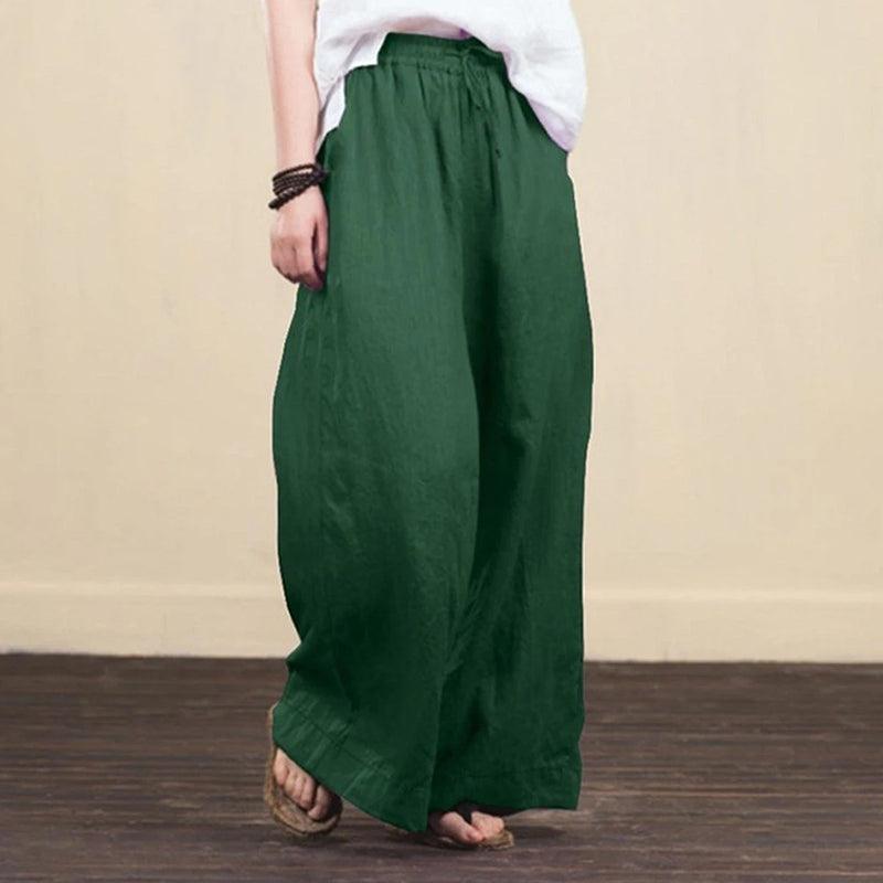 Women‘s Cotton Linen Baggy Palazzo Flared Pants Ladies Wide Leg Loose Trousers High Quality Clothing Plus Size