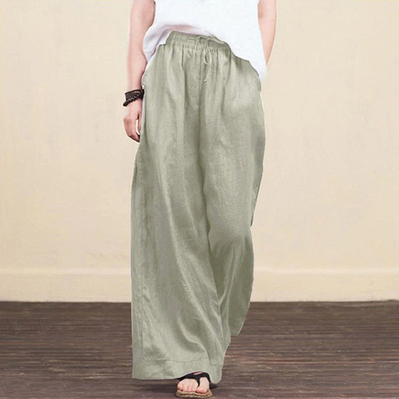Women‘s Cotton Linen Baggy Palazzo Flared Pants Ladies Wide Leg Loose Trousers High Quality Clothing Plus Size