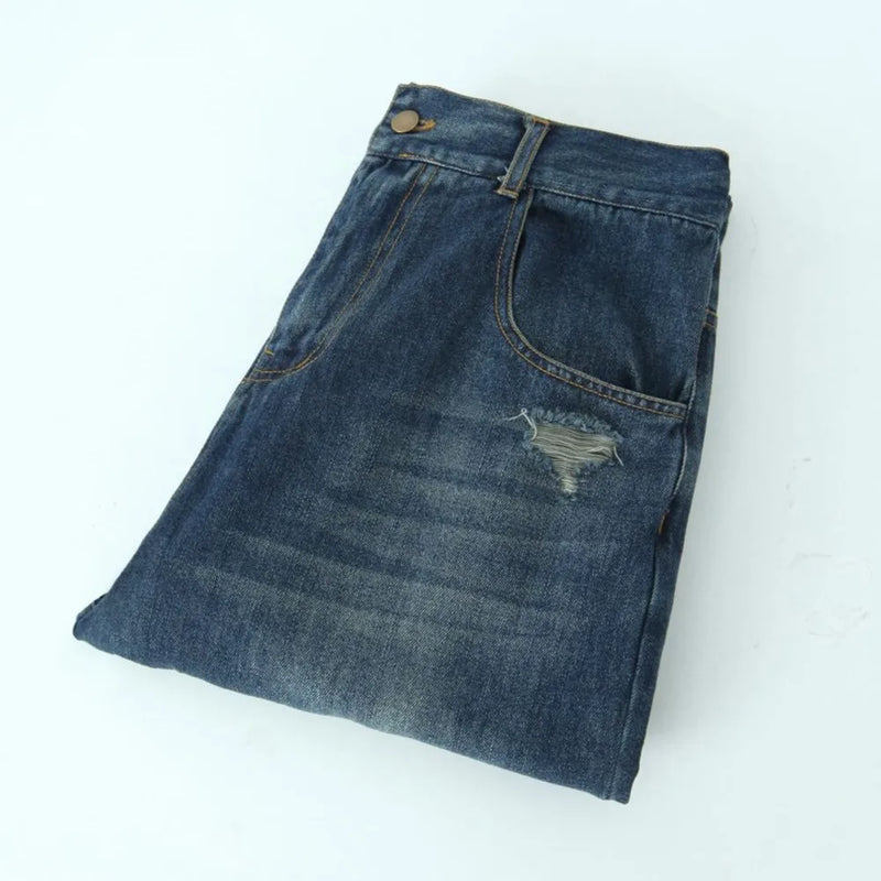 2023 Autumn Good Quality Clothes Women Jeans Plus Size Fake Hole Print Denim Harem Pants Fashion Vintage Classic Curve Bottoms