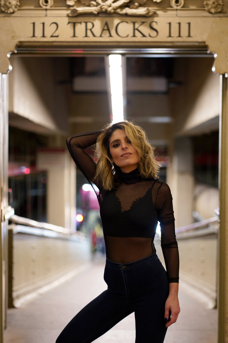 High Neck Fitted Mesh Bodysuit