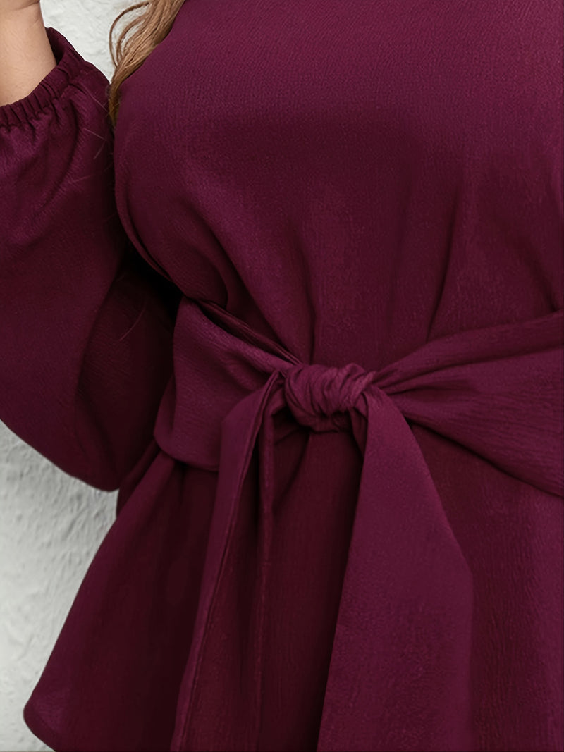 Plus Size Tie Front Long Sleeve Women's Blouse Clothing Dress