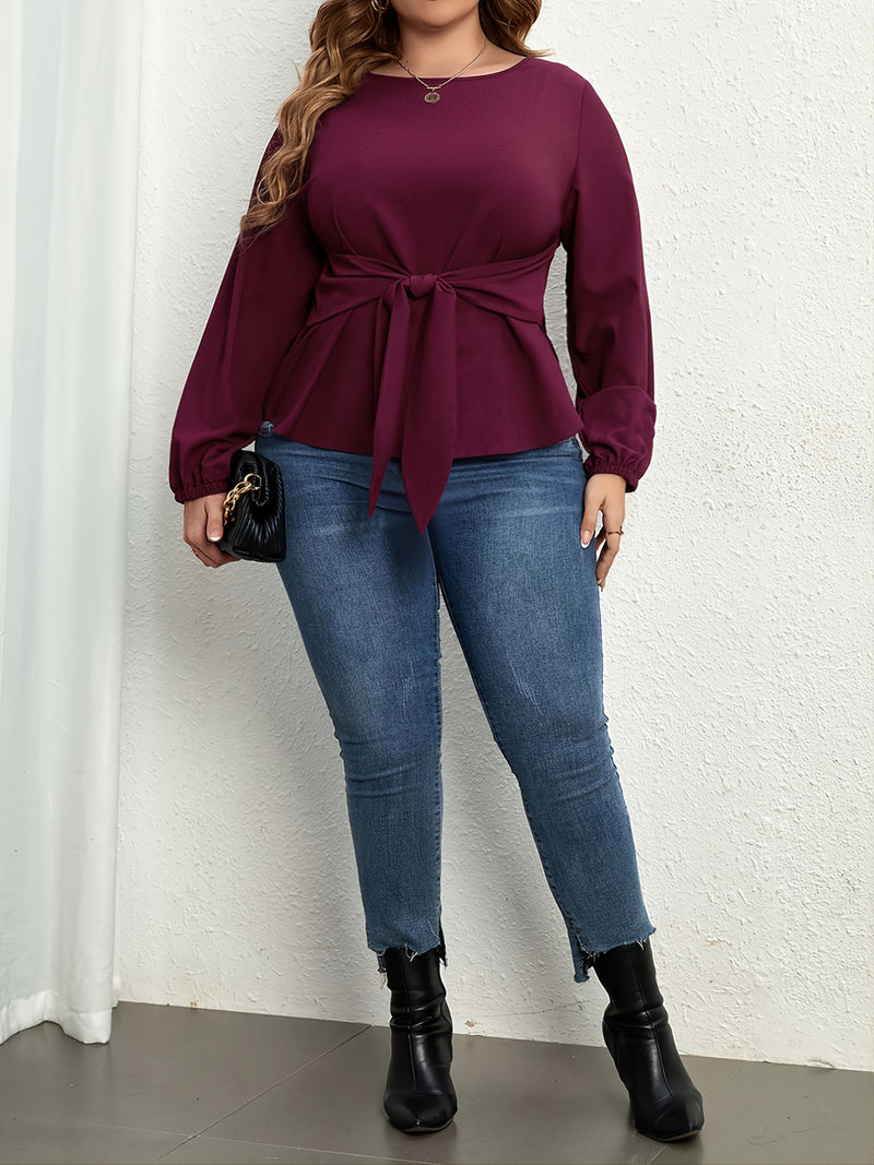 Plus Size Tie Front Long Sleeve Women's Blouse Clothing Dress