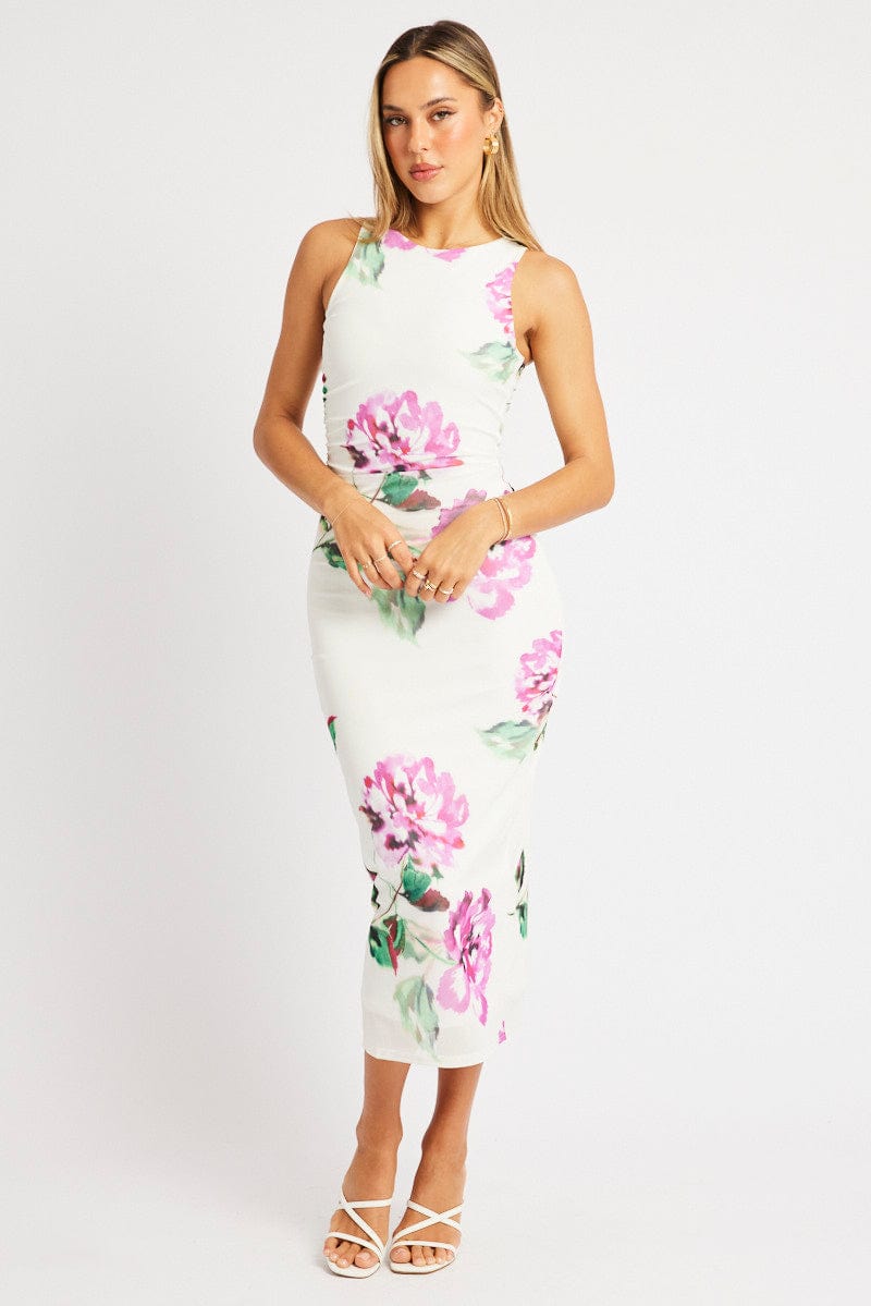 Multi Floral Bodycon Dress Sleeveless