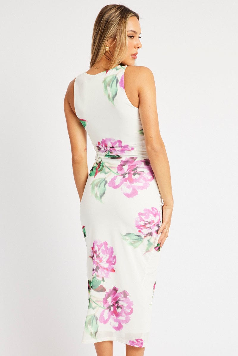 Multi Floral Bodycon Dress Sleeveless