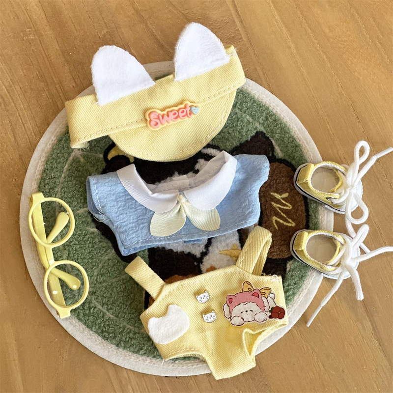 Doll Cloth Sweet Buttercream Kitten Overalls Set - 001
