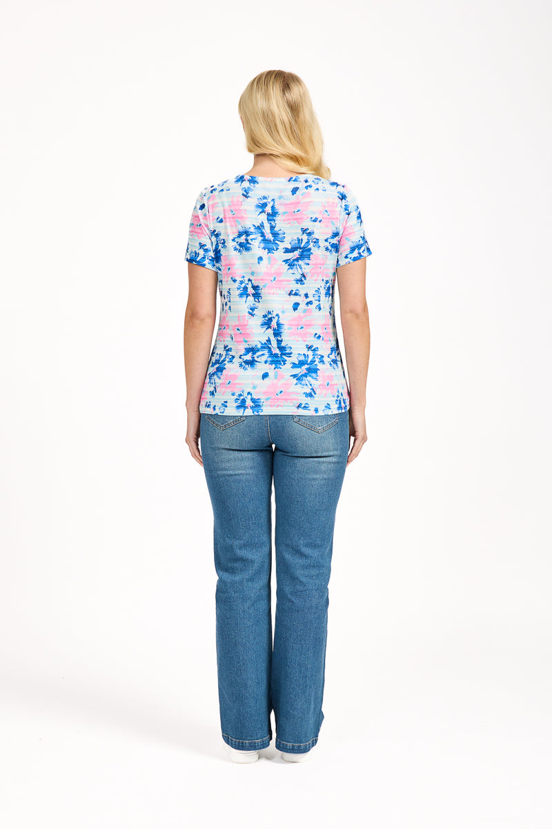 Floral Stripe Print Embellished Top