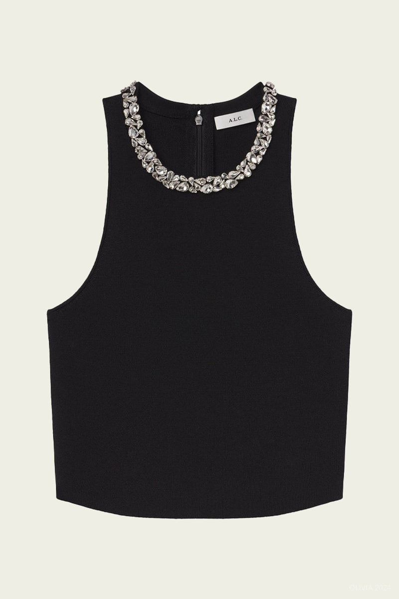 Bella Embellished Compact Knit Top in Black