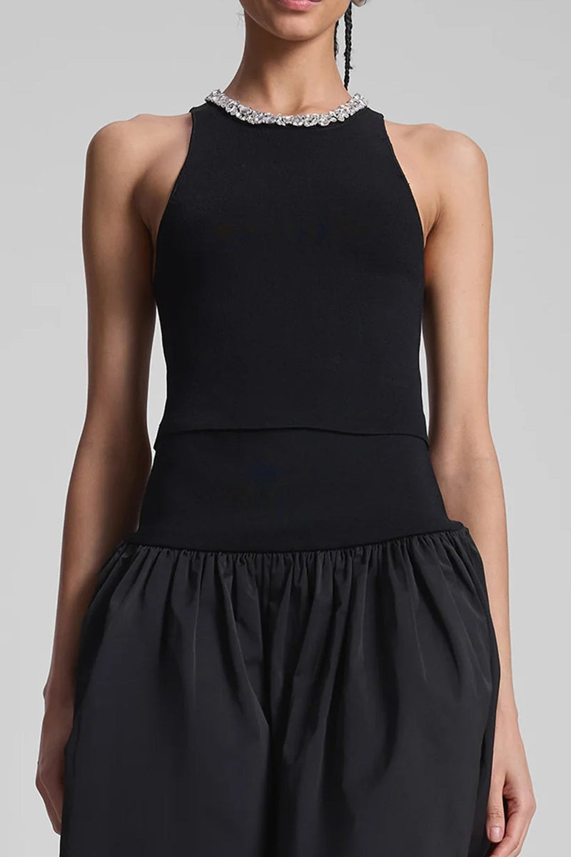 Bella Embellished Compact Knit Top in Black