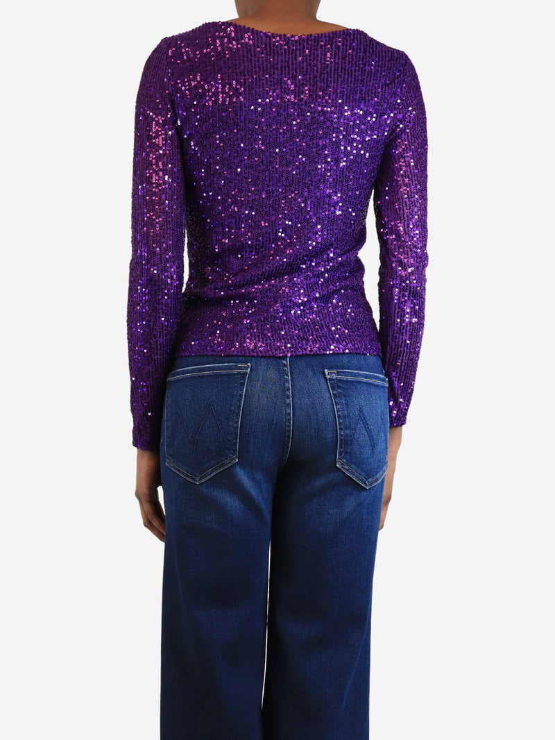 Purple sequin-embellished top - size UK 6
