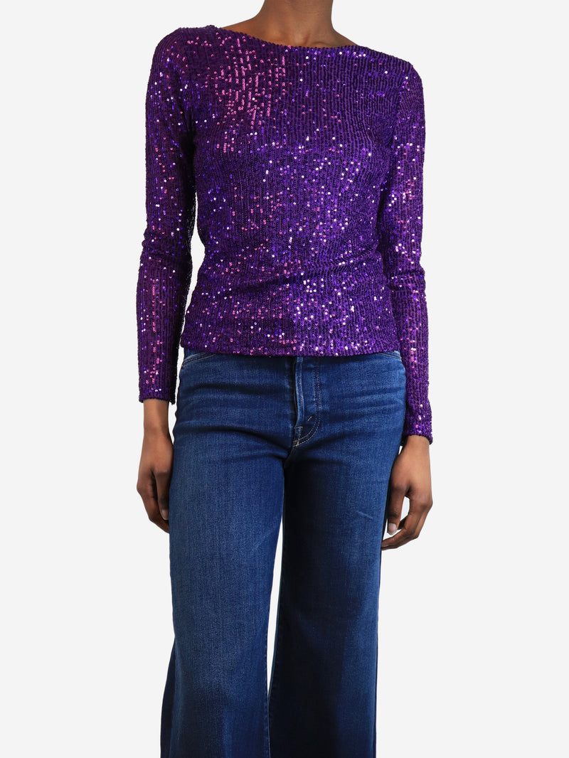 Purple sequin-embellished top - size UK 6