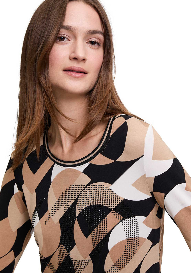 Betty Barclay Embellished Printed Top, Beige and Black