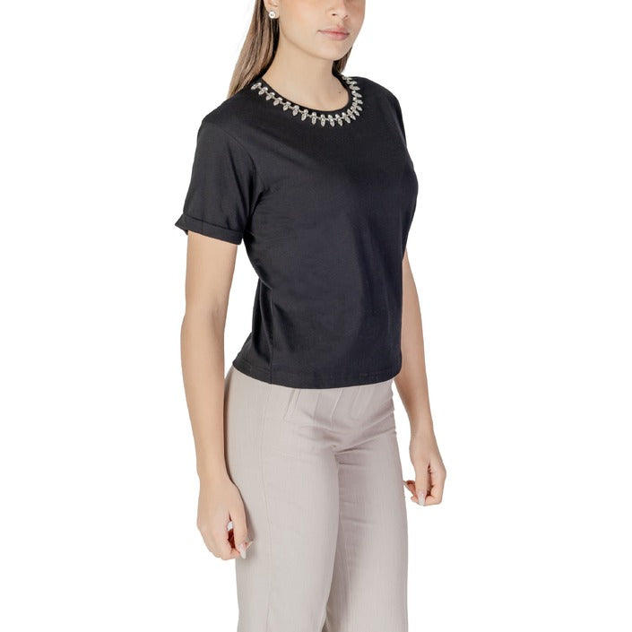 Morgan De Toi Embellished Neckline Short Sleeve Top 100% Cotton - 2 Shades