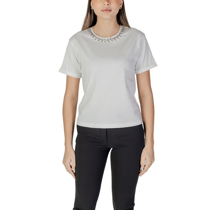 Morgan De Toi Embellished Neckline Short Sleeve Top 100% Cotton - 2 Shades