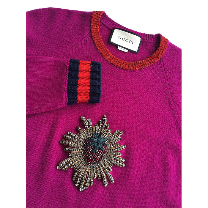 Gucci Fuschia Sweater with Embellished Heart Detail