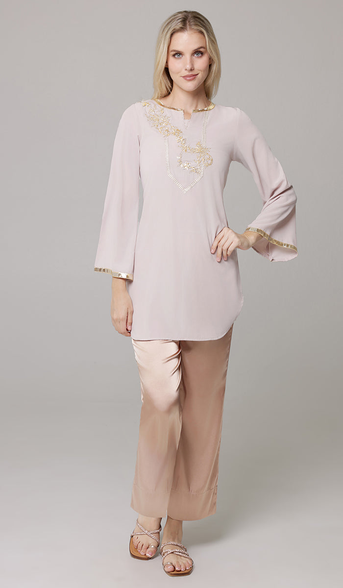 Ana Gold Embellished Modest Formal Tunic - Blush