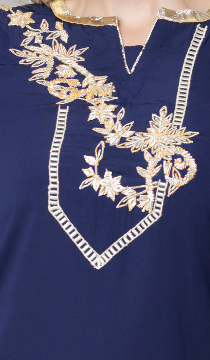 Ana Gold Embellished Modest Formal Tunic - Navy