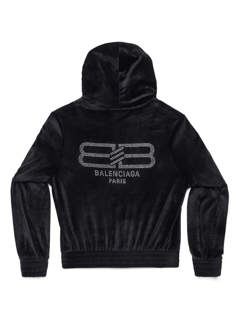 Balenciaga Women's Crystal Embellished Velvet Zip-Up Hoodie