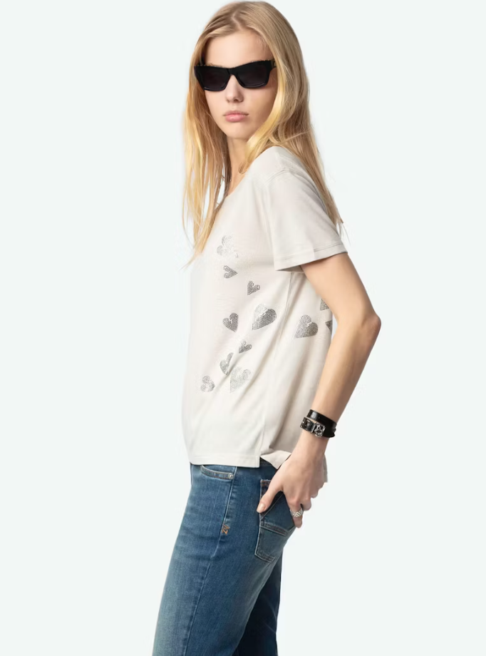 Zadig & Voltaire - Marta Strass Heart Embellished Tee - Light Grey