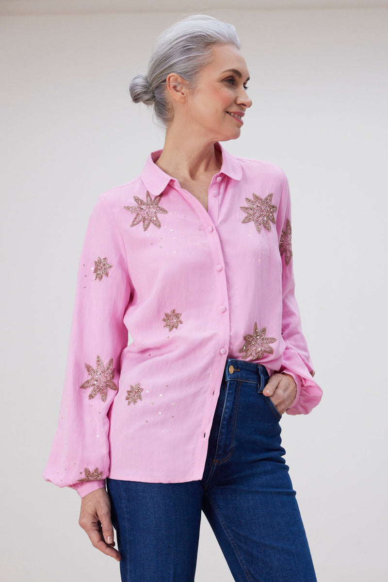 Fabienne Chapot Fleur Embellished Pink Blouse