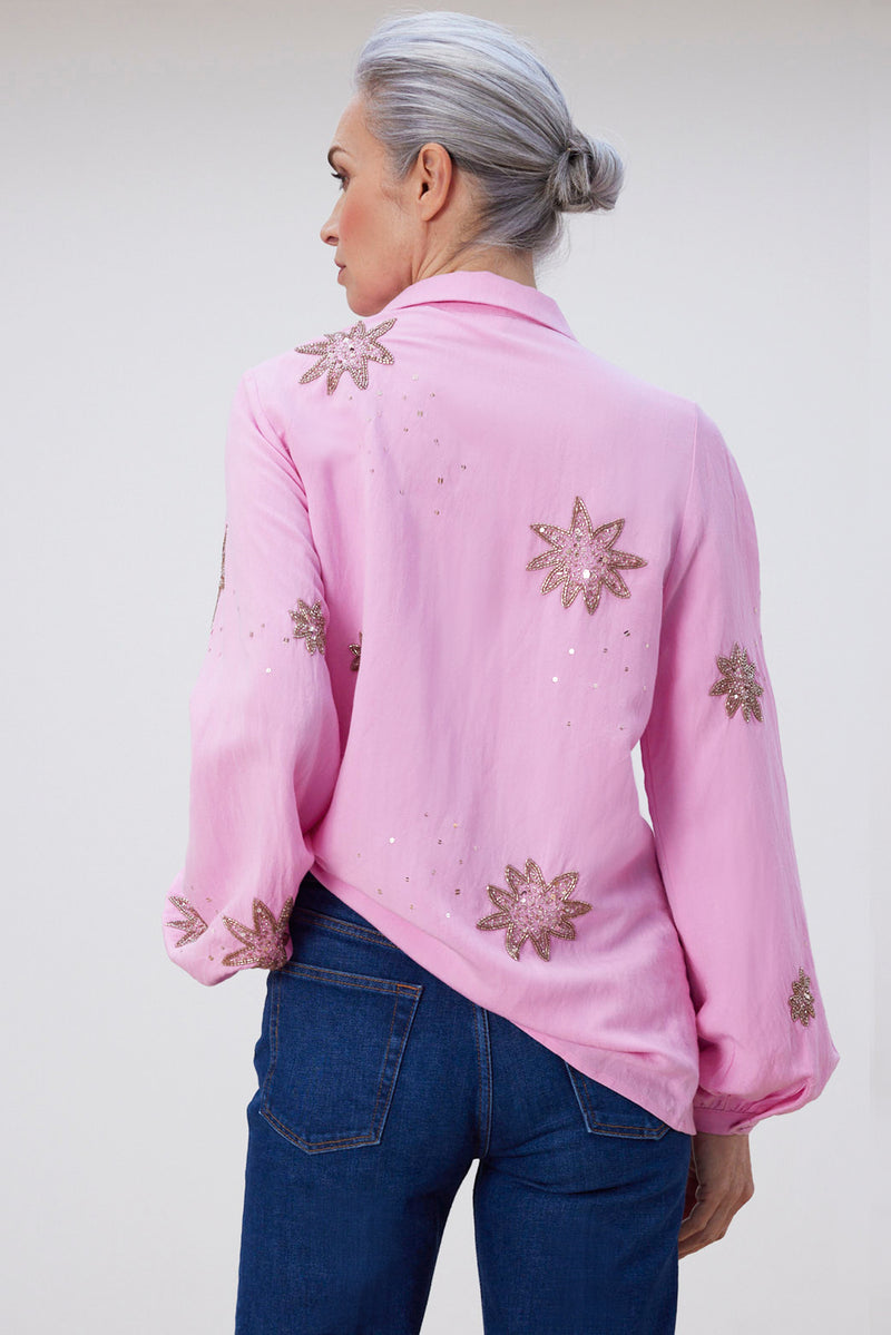 Fabienne Chapot Fleur Embellished Pink Blouse